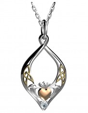 Claddagh Silver Pendant with Rose and Yellow Accent - 8255
