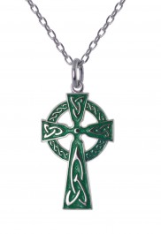 Traditional Irish High Cross with Green Enamel - 8621