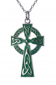 Traditional Irish High Cross with Green Enamel - 8622