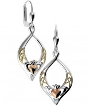 Claddagh Silver Earrings with Rose and Yellow Goldplate - 8729