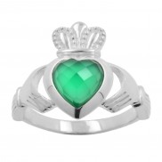 Sterling Silver Claddagh Ring with Green Onyx - 8131