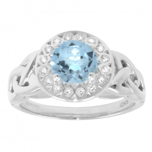Blue Topaz and White CZ Halo Ring