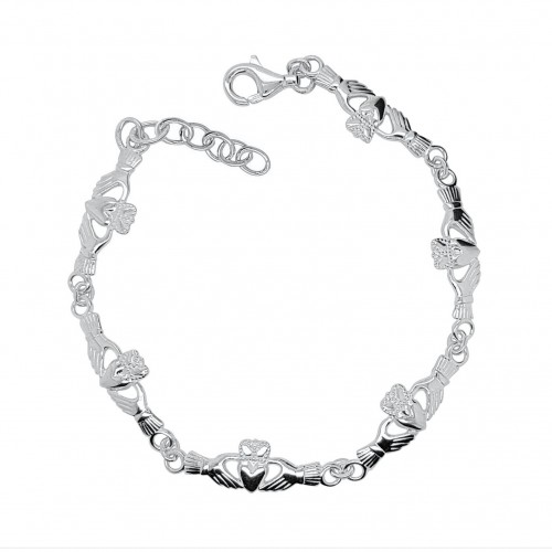 Sterling Silver Claddagh Bracelet with extender chain.