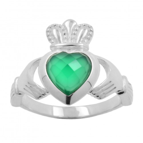 Sterling Silver and Green Onyx Claddagh Ring  8131
